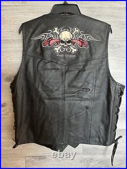 Walt Disney World Vintage Pirate Crew Magic Kingdom Leather Moto Vest Size Large